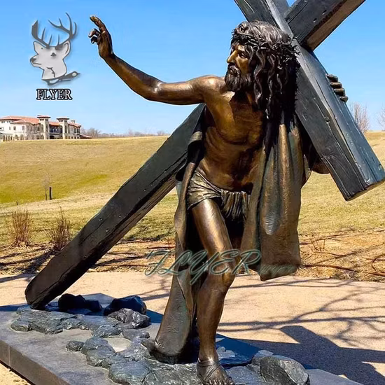 Church Religious Metal Jesus Christ Cross Statue Life Size Outdoor Lost Wax Casting Bronze Jesus Sculpture