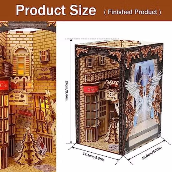 3D木製パズルブックエンドDIYブックコーナーキット装飾ブックエンド