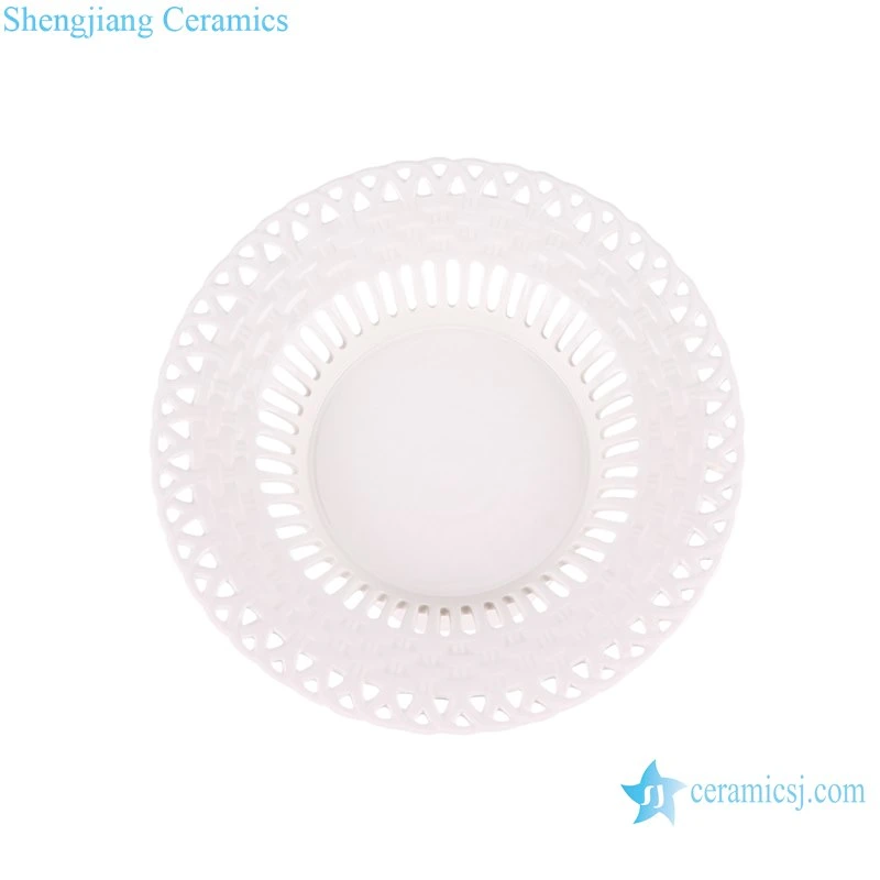 Pure White Hollow out Ceramic Fruit Candy Plate with High Stand